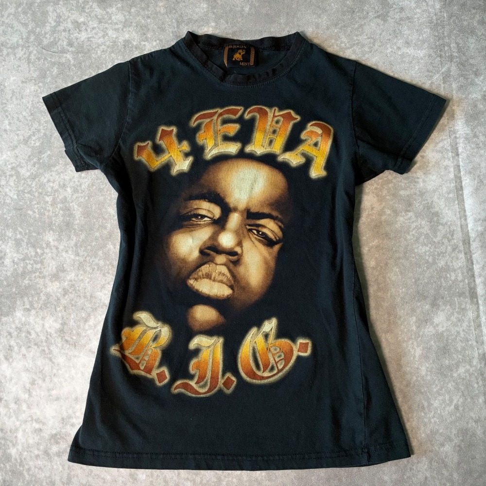 Y2K Brooklyn Mint Notorious BIG Rap Tee  Black Graphic T-Shirt Women Small NYC
